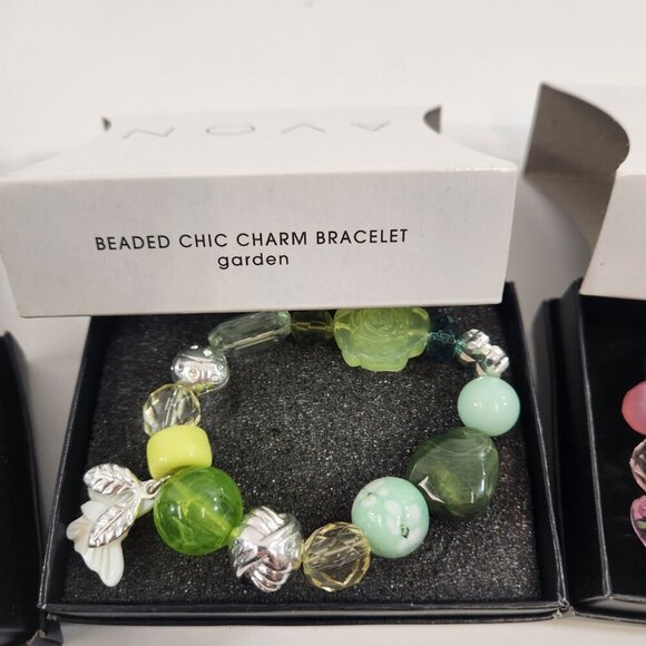 Avon Beaded Bracelet Lot Pink Hope Beaded Chic Garden Floral NEW - Picture 5 of 7